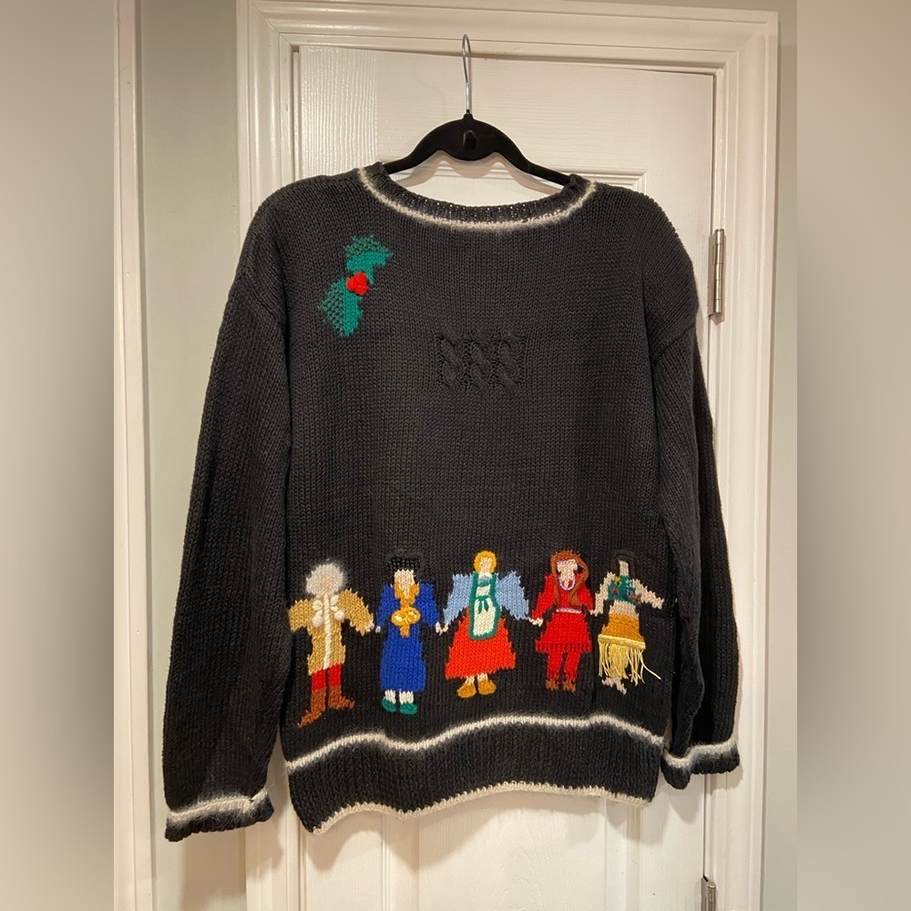 VTG Marisa Christina Size M/L Hand Knit Christmas Sweater World Peace Globe - Picture 7 of 9